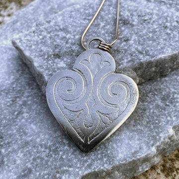 Long Silver Heart Necklace, Silver Boho Pendant Long Necklace For Women, A Gift For Her, Statement Pendant Necklaces, Extra Long Necklaces.